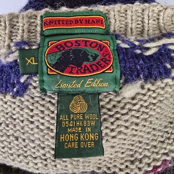 Vintage BOSTON TRADERS LIMITED EDITION  Hand Knitted Wool Sweater Men's XL - Picture 6 of 8